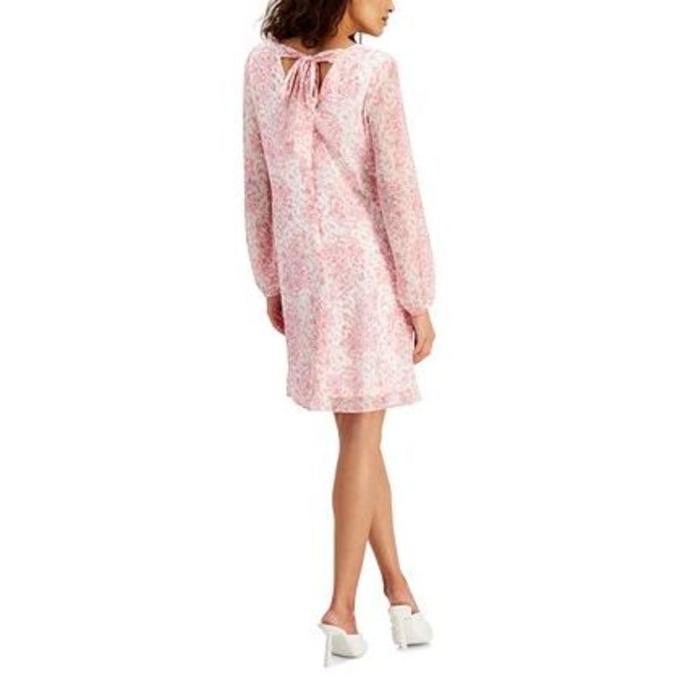 INC Women's Printed Long Sleeve Shift Dress White Size X-Large